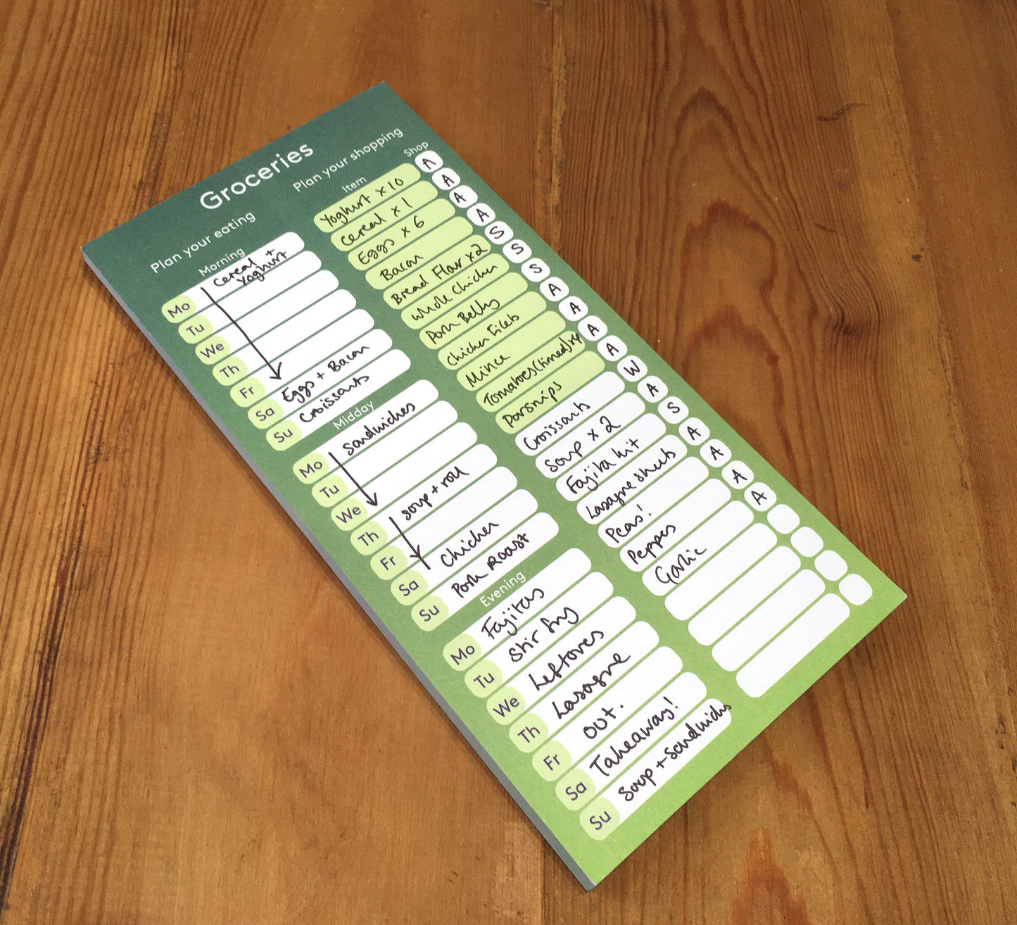 Groceries notepad