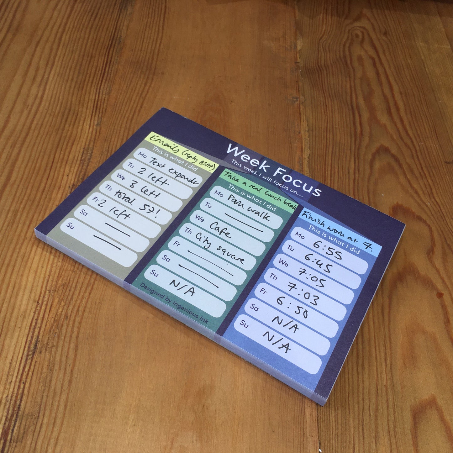 Week focus notepad