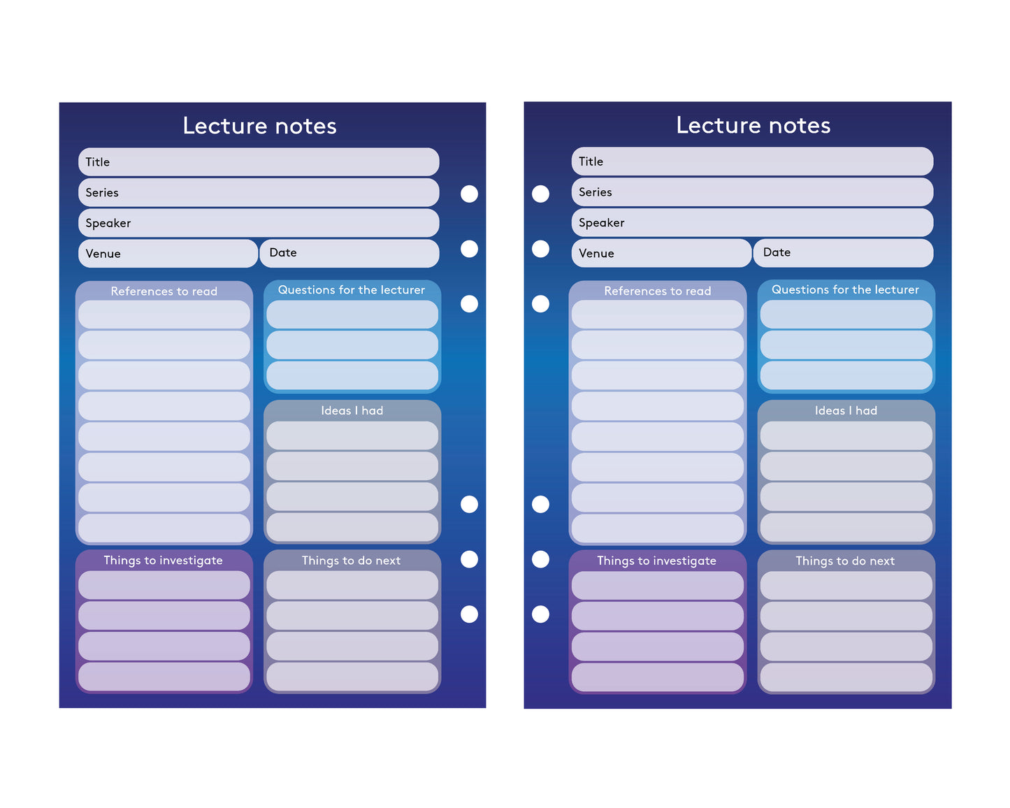 6 Round hole Lecture notes refills