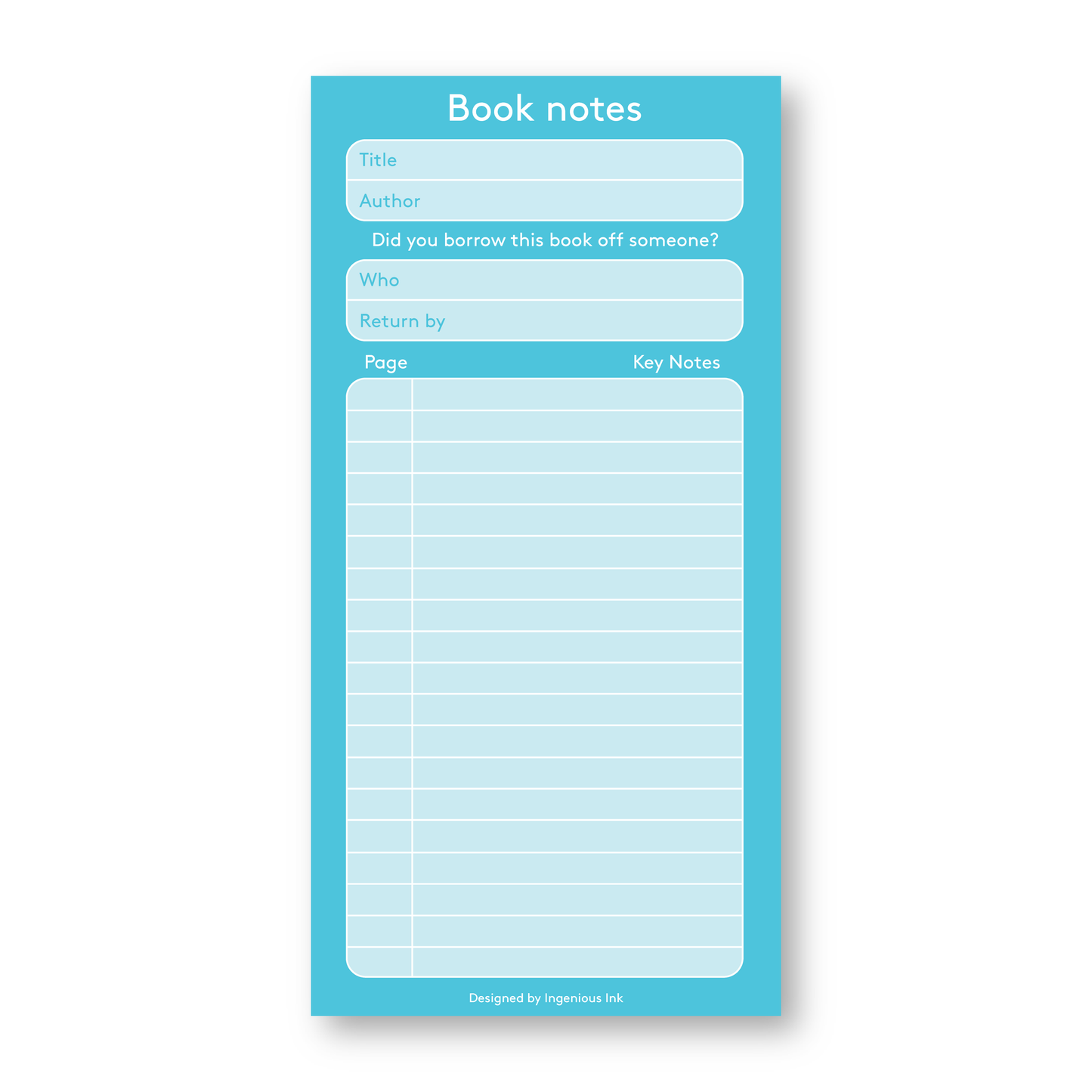 Book Notes notepad