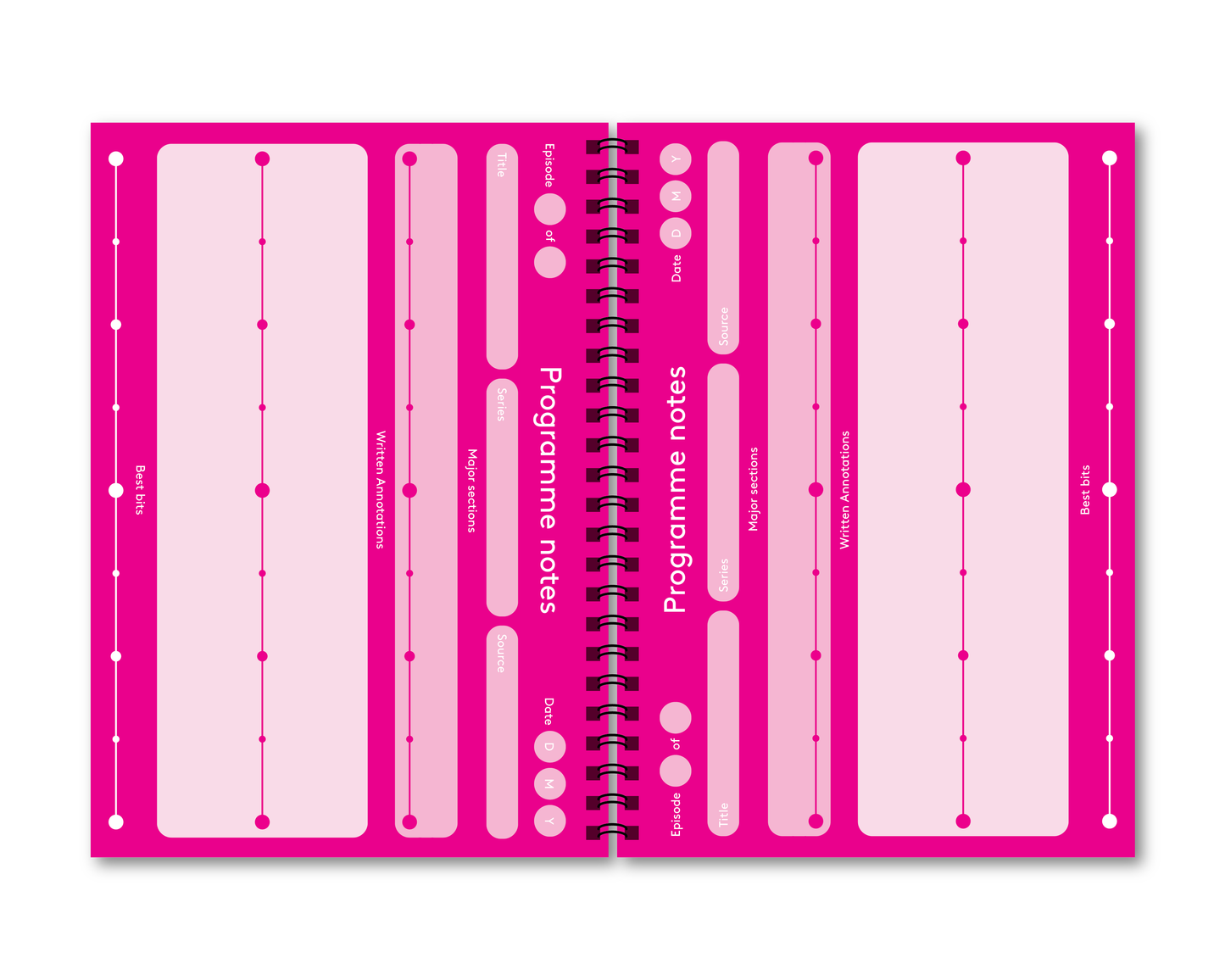 Programme notes spiral bound book